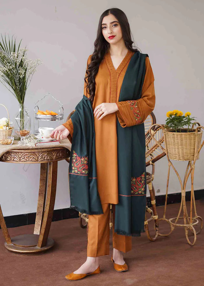 3PC Dhanak suit with Embroidered Shawll