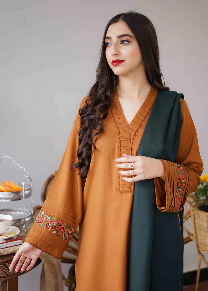 3PC Dhanak suit with Embroidered Shawll