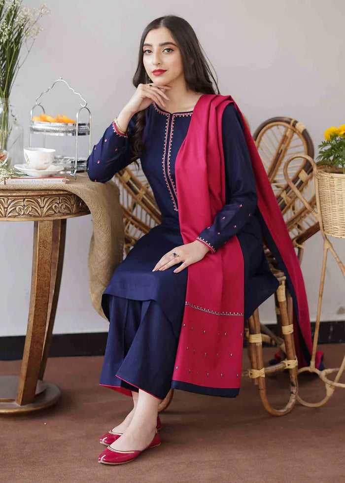 3PC Dhanak suit with Embroidered Shawll