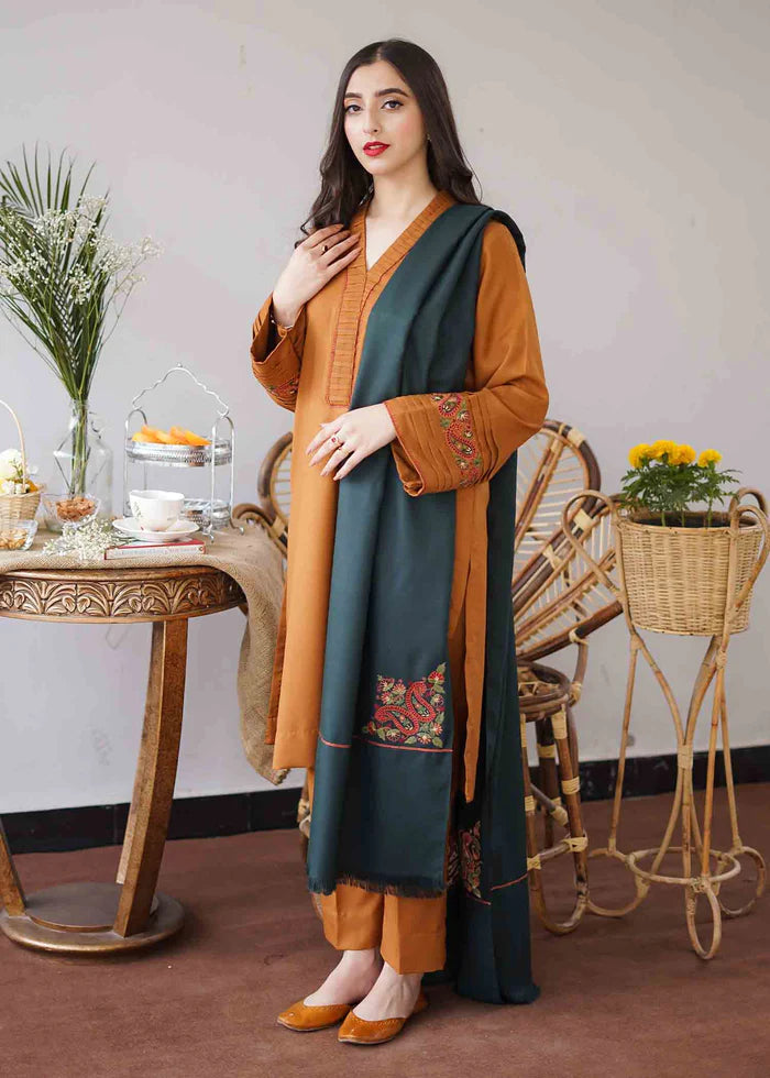 3PC Dhanak suit with Embroidered Shawll