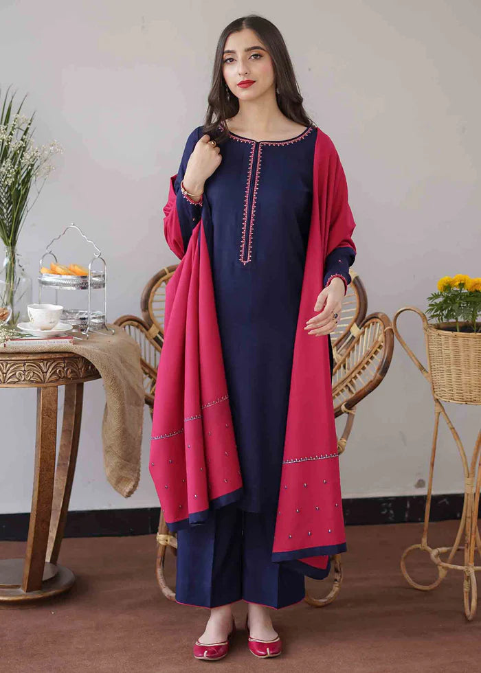 3PC Dhanak suit with Embroidered Shawll