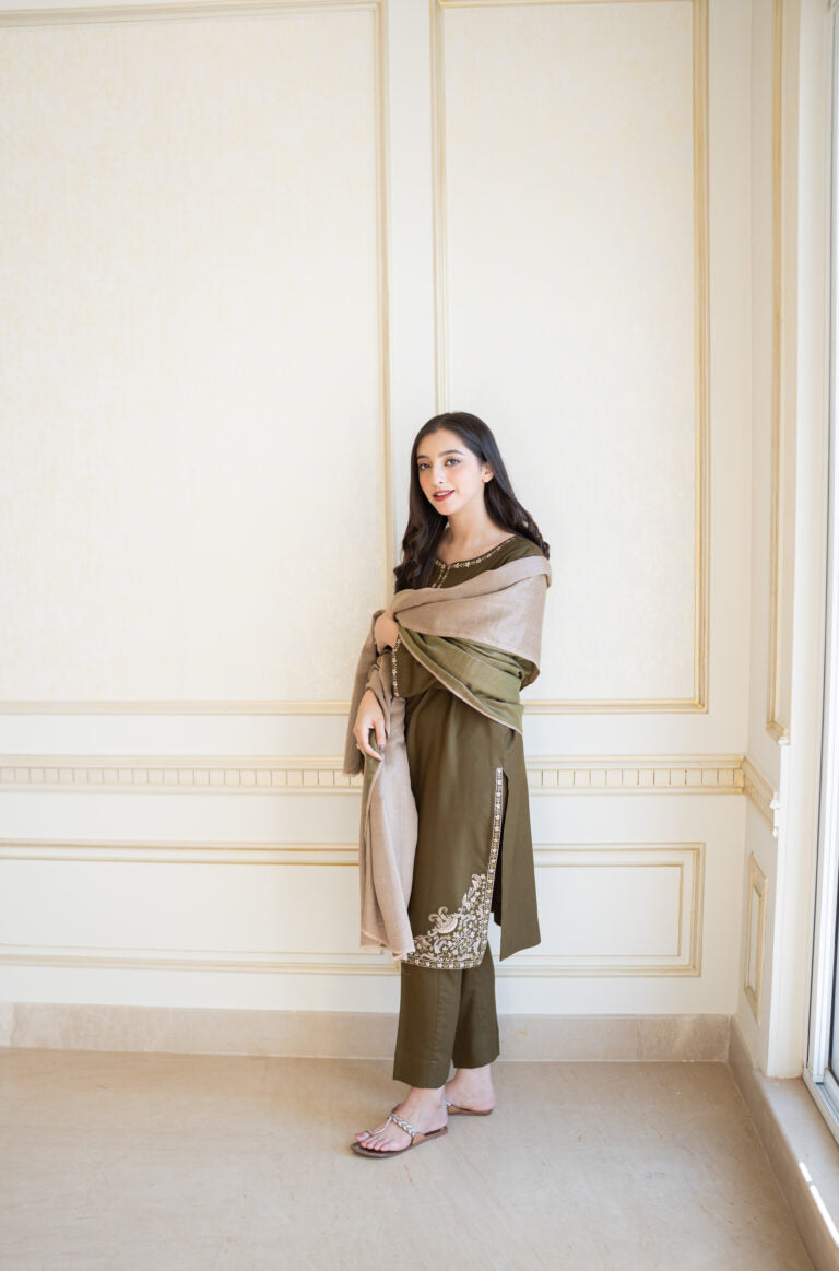Heavy Embroidered Dhanak Suit (Embroidered Dhanak Shawl)