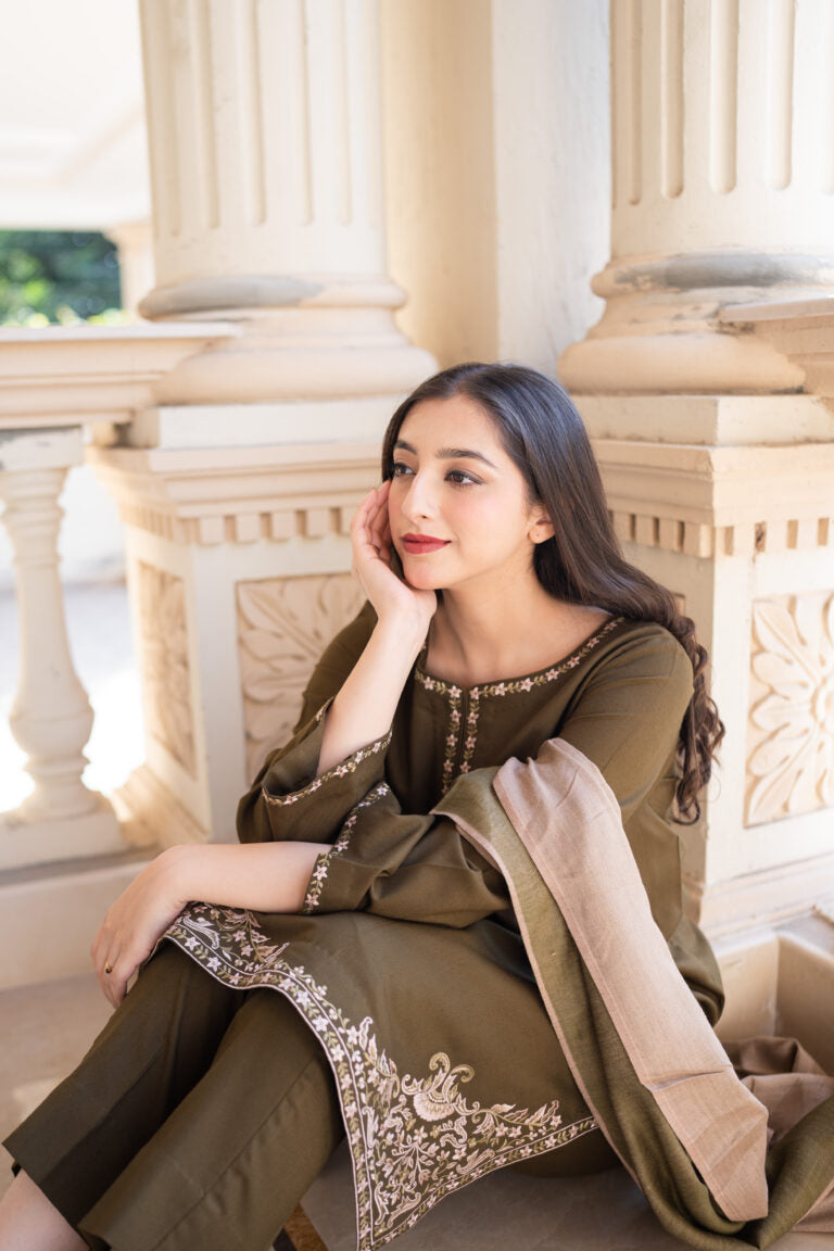 Heavy Embroidered Dhanak Suit (Embroidered Dhanak Shawl)