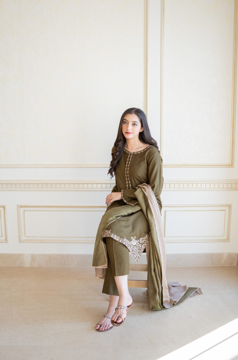 Heavy Embroidered Dhanak Suit (Embroidered Dhanak Shawl)