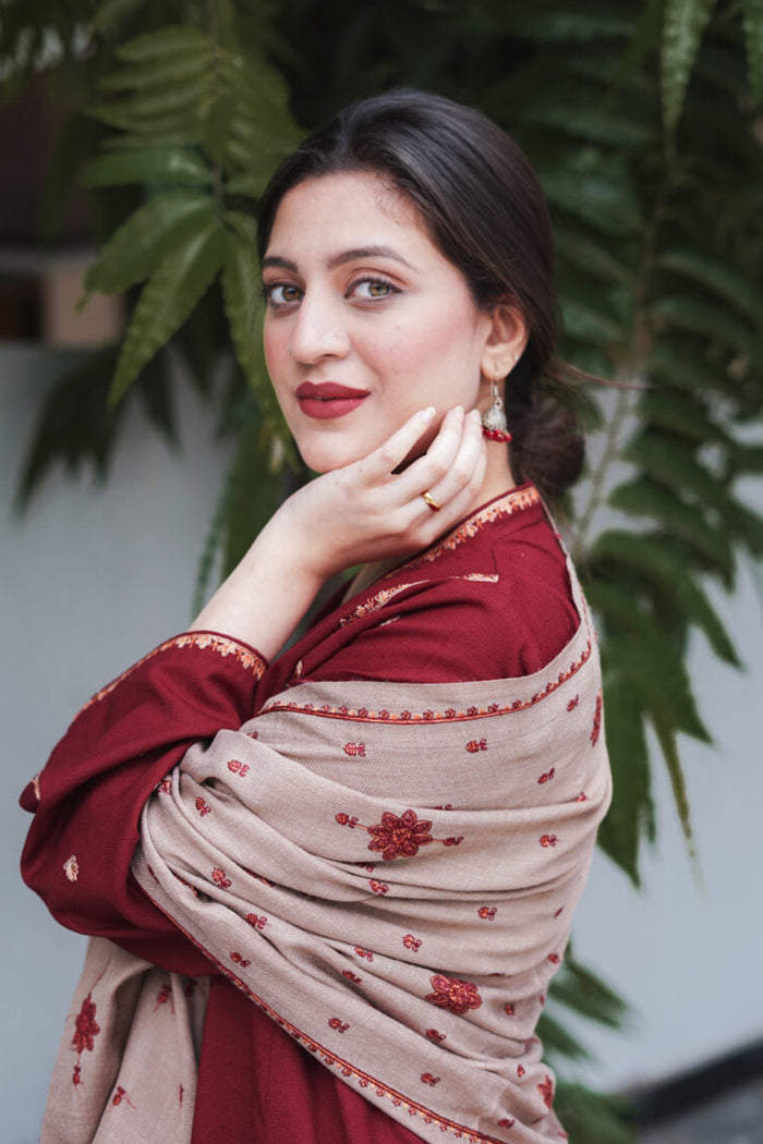 3PC Dhanak suit with Embroidered Shawll