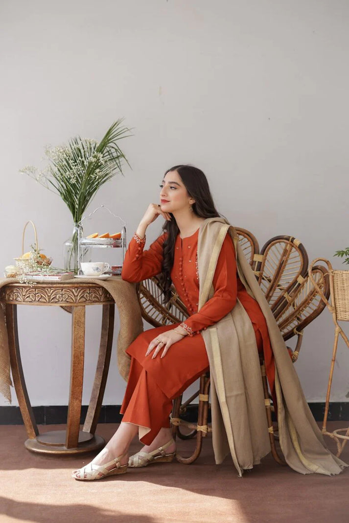 Heavy Embroidered Dhanak Suit (Embroidered Dhanak Shawl)