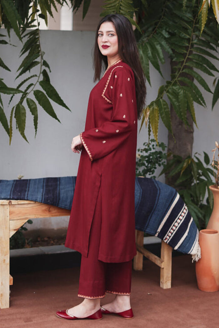 3PC Dhanak suit with Embroidered Shawll