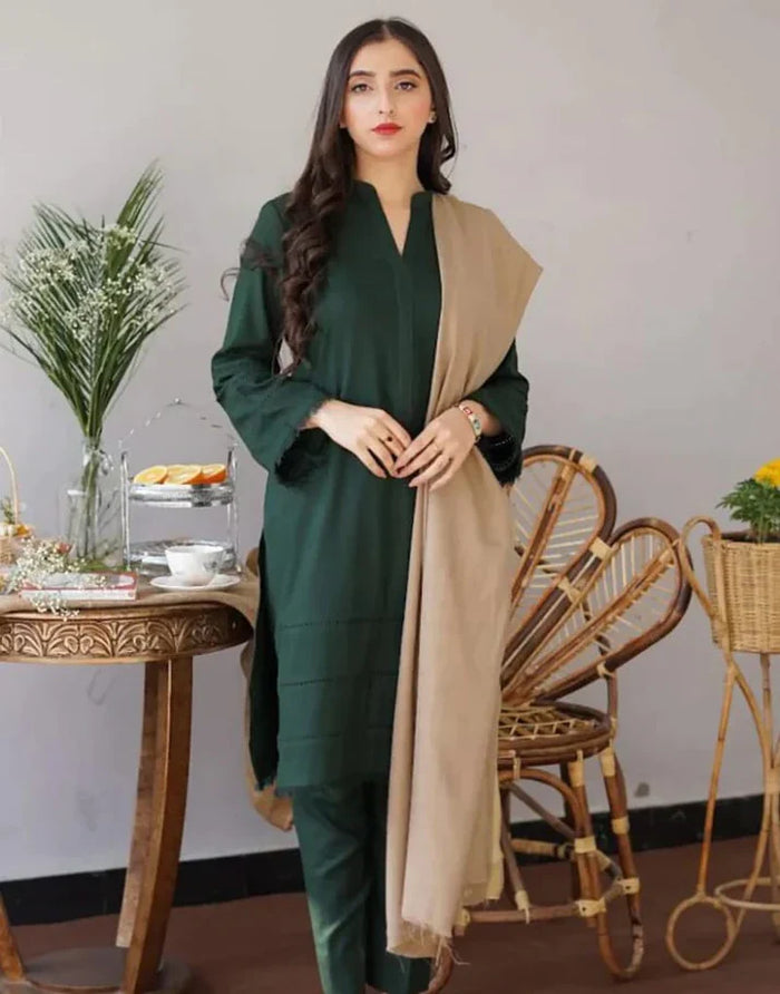 3PC Dhanak suit with Embroidered Shawll