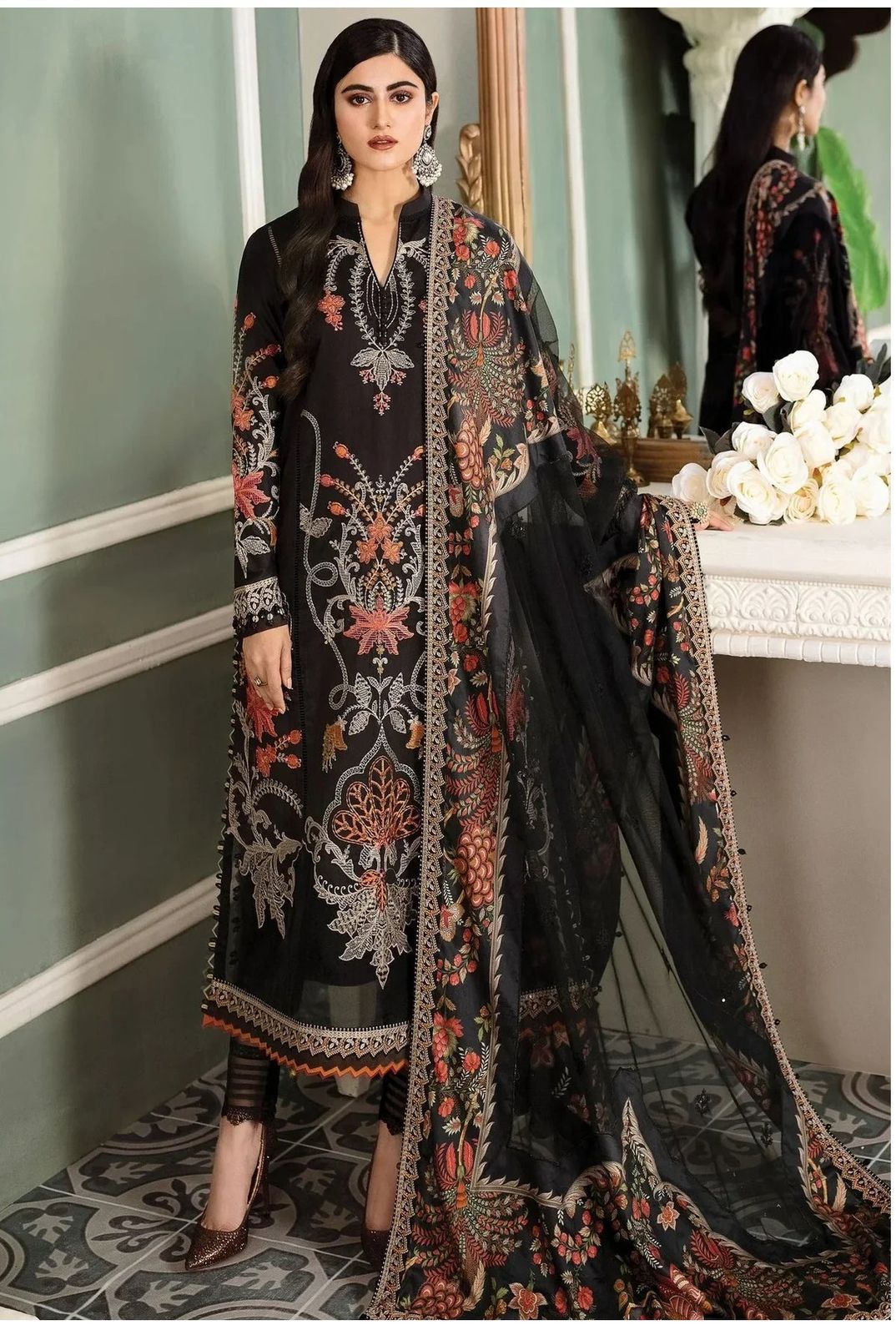 SATEEN lawn fully heavy embroidered spengle work