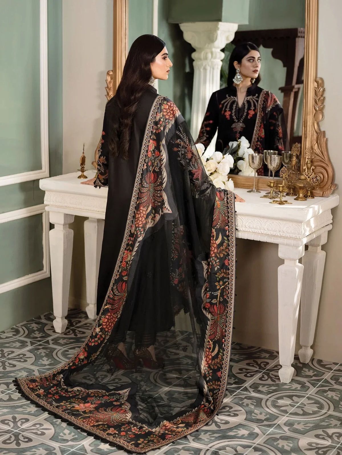 SATEEN lawn fully heavy embroidered spengle work