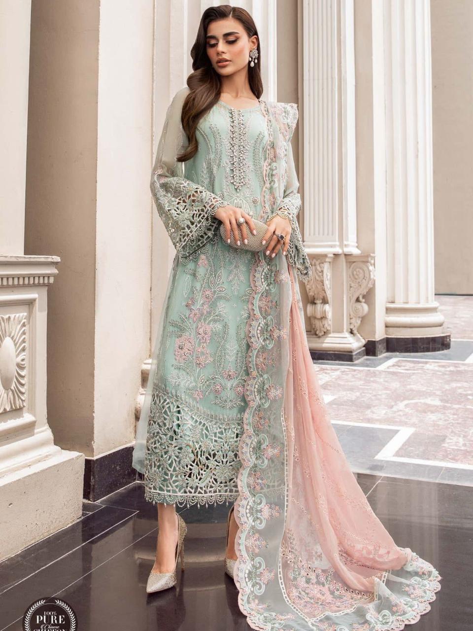 B COUTURE chiffon fully heavy alternet embroidered hand emblishment adha work