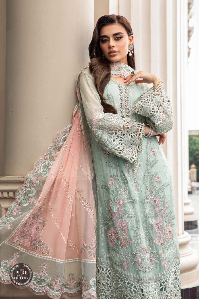 B COUTURE chiffon fully heavy alternet embroidered hand emblishment adha work