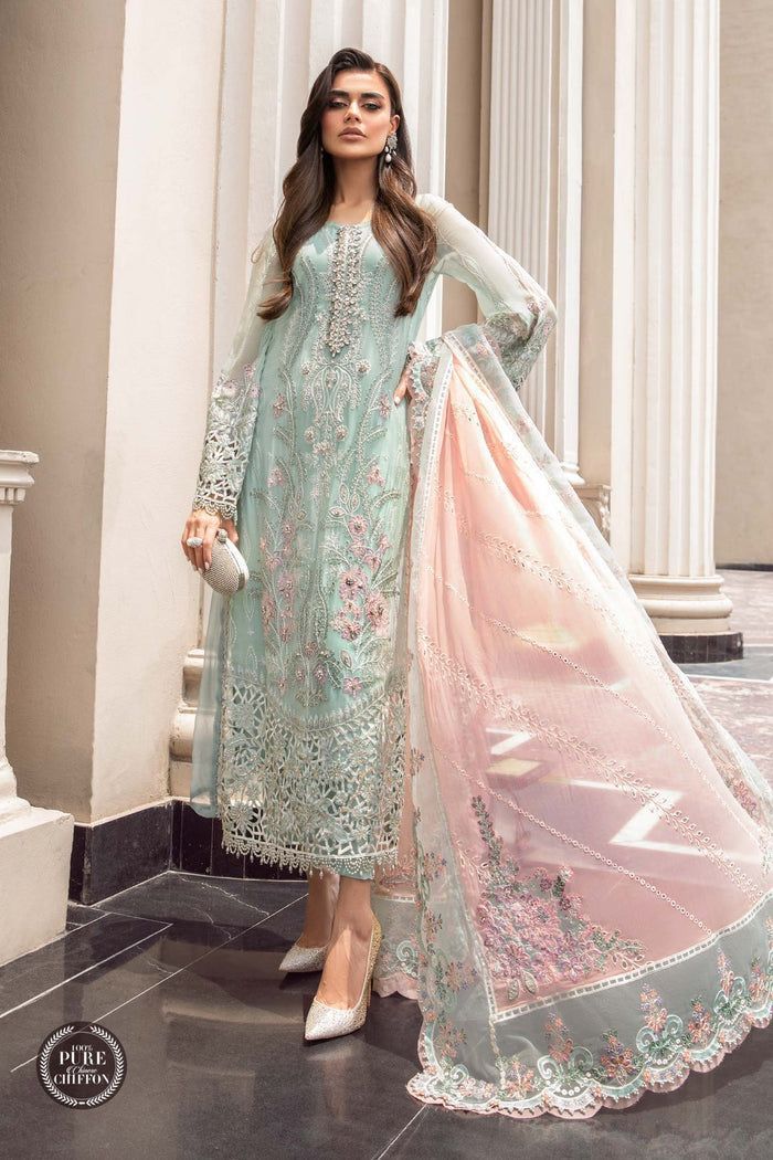 B COUTURE chiffon fully heavy alternet embroidered hand emblishment adha work