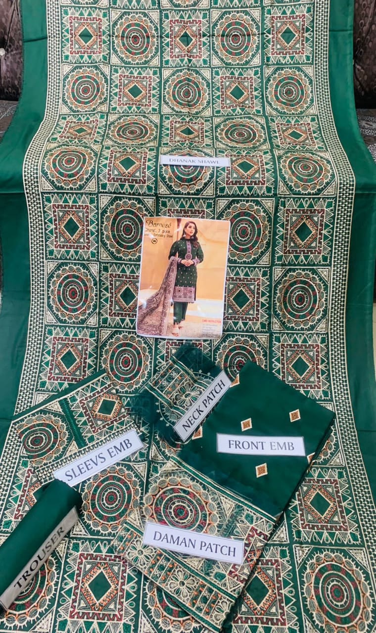 3PC Embroidered Dhanak with Embroidered Shawl