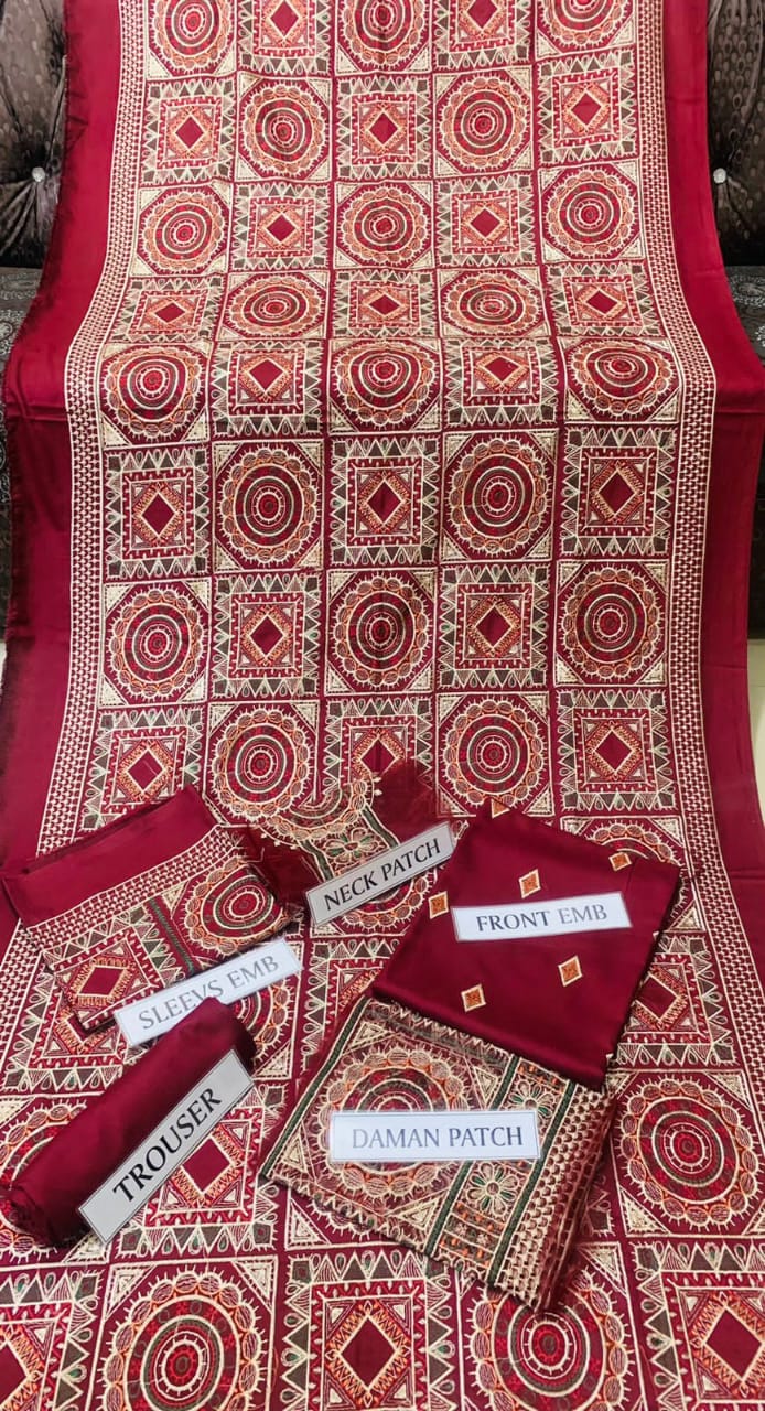 3PC Embroidered Dhanak with Embroidered Shawl