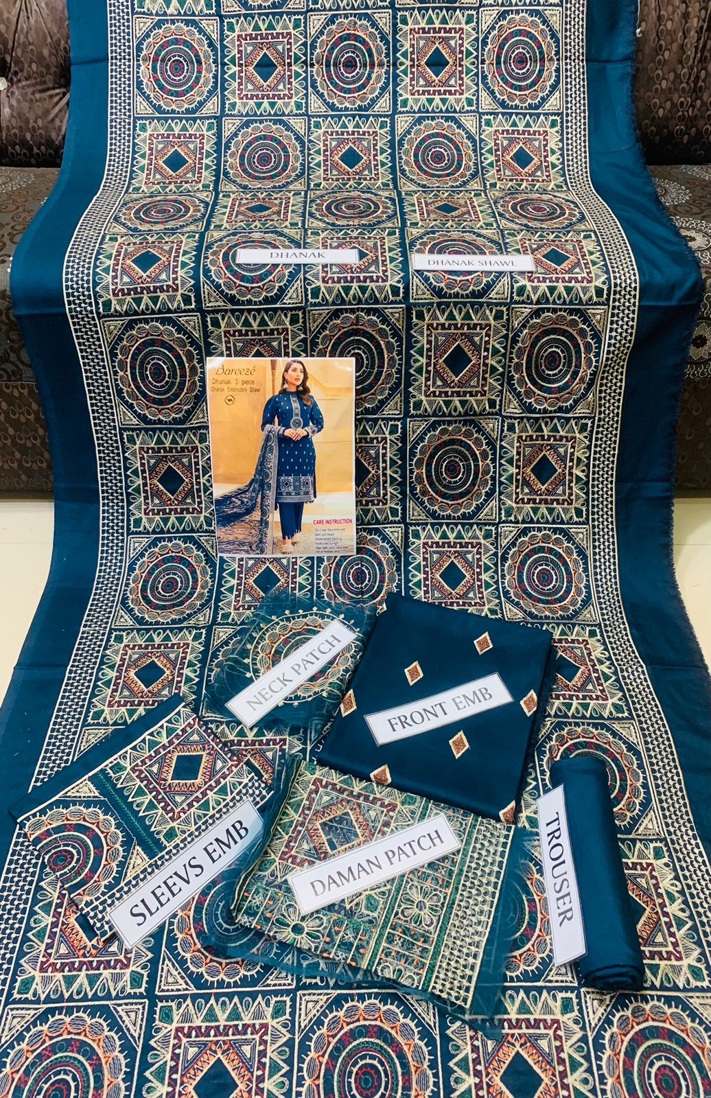 3PC Embroidered Dhanak with Embroidered Shawl