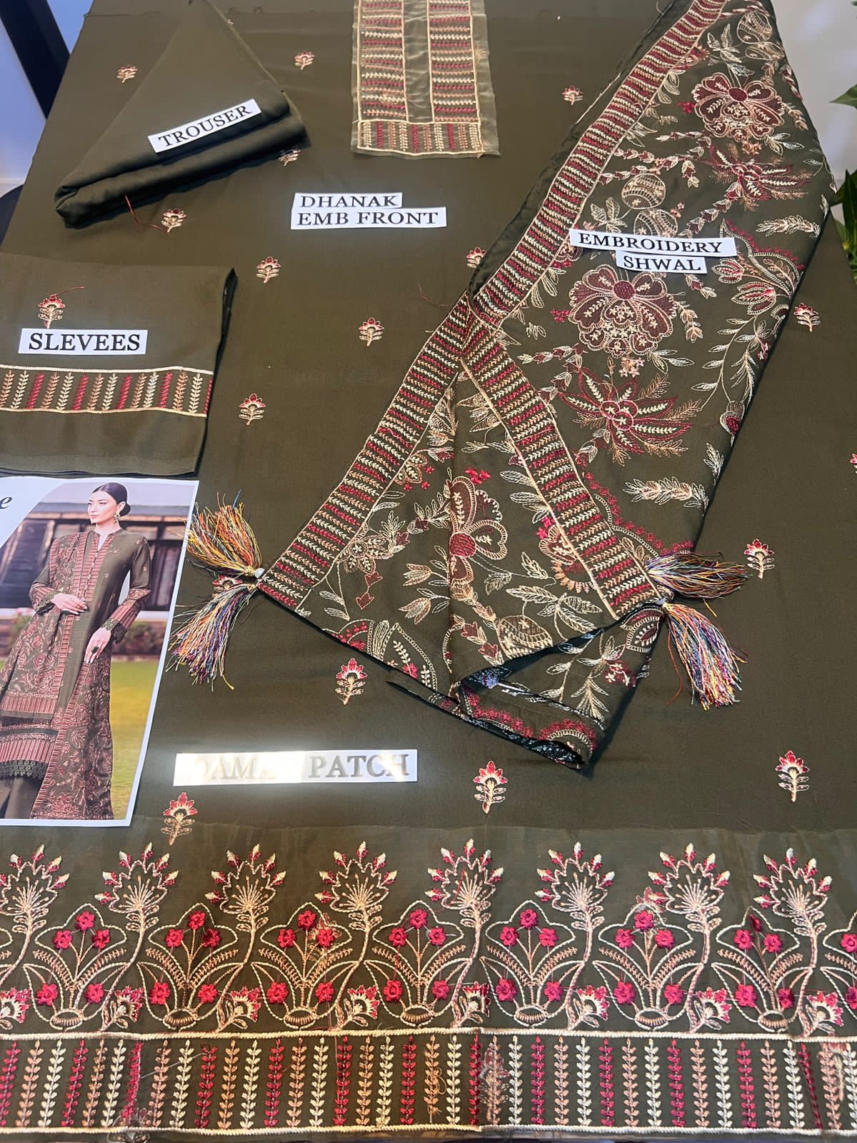 3PC Embroidered Dhanak with Embroidered Shawl
