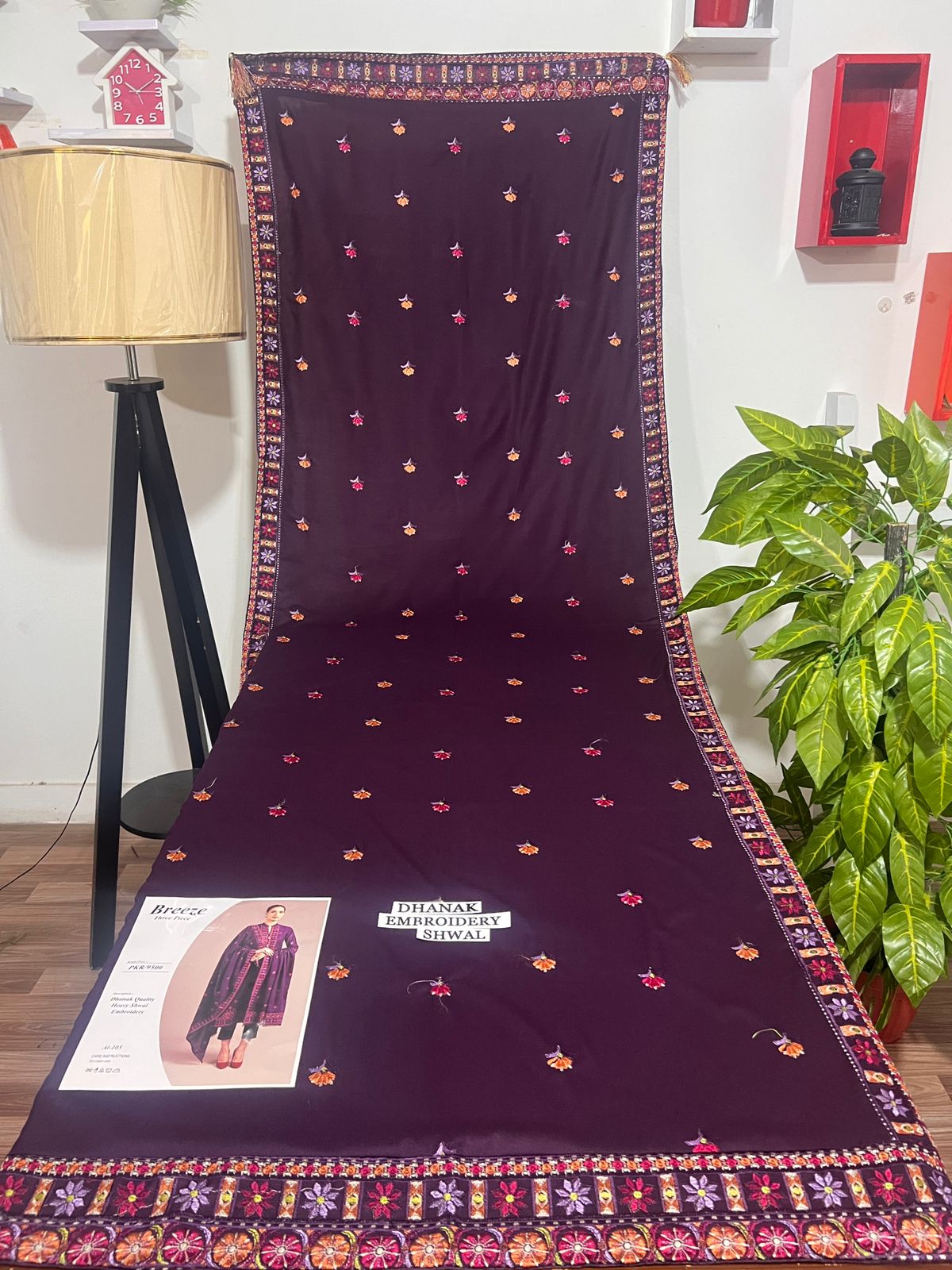 3PC Embroidered Dhanak with Embroidered Shawl