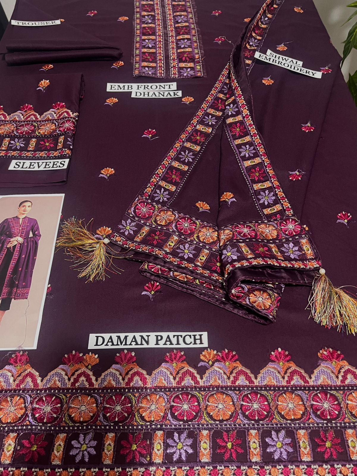3PC Embroidered Dhanak with Embroidered Shawl