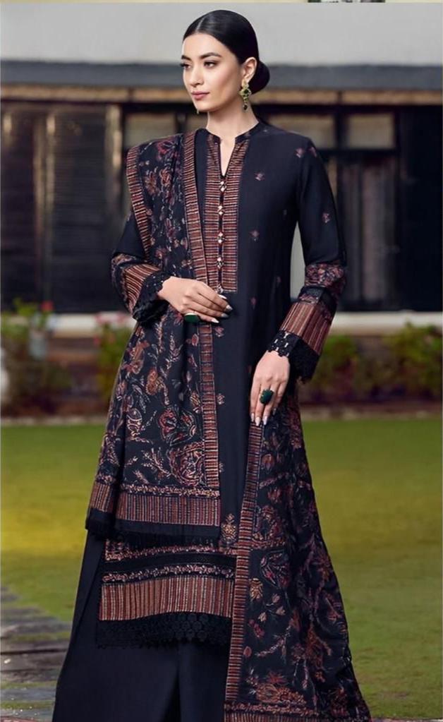 3PC Embroidered Dhanak with Embroidered Shawl