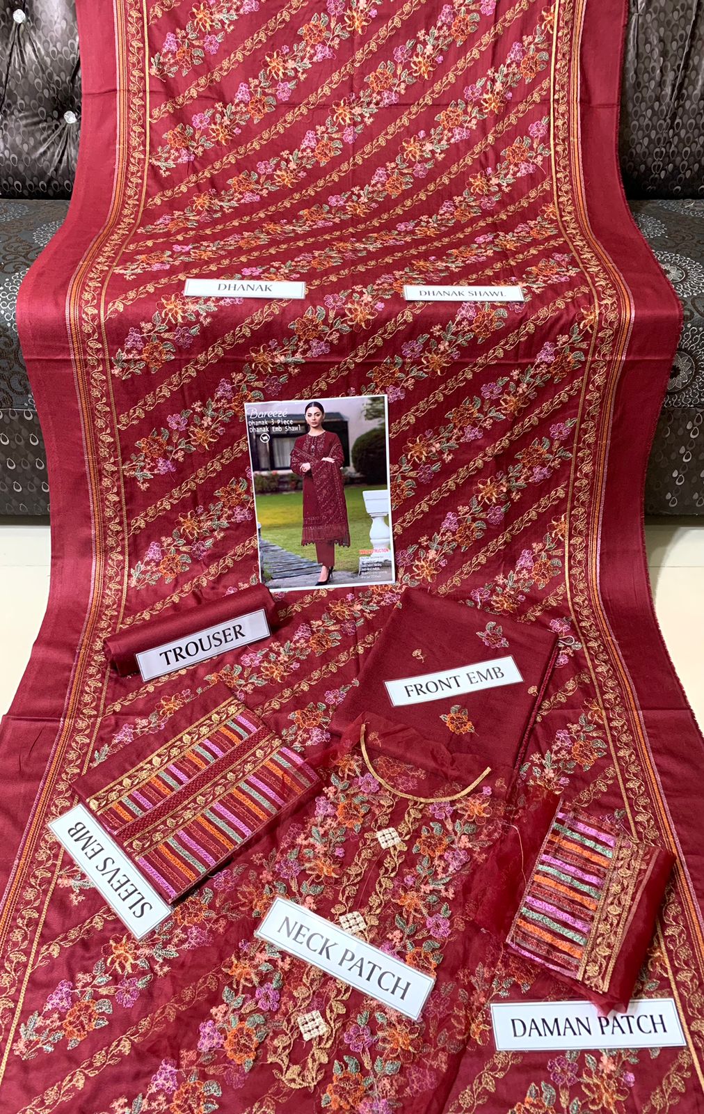 Heavy Embroidered Dhanak Suit (Embroidered Dhanak Shawl)