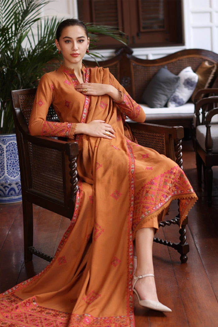 3PC Embroidered Dhanak with Embroidered Shawl