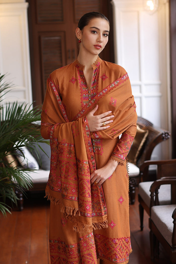 3PC Embroidered Dhanak with Embroidered Shawl