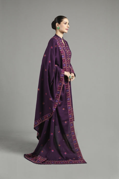 3PC Embroidered Dhanak with Embroidered Shawl