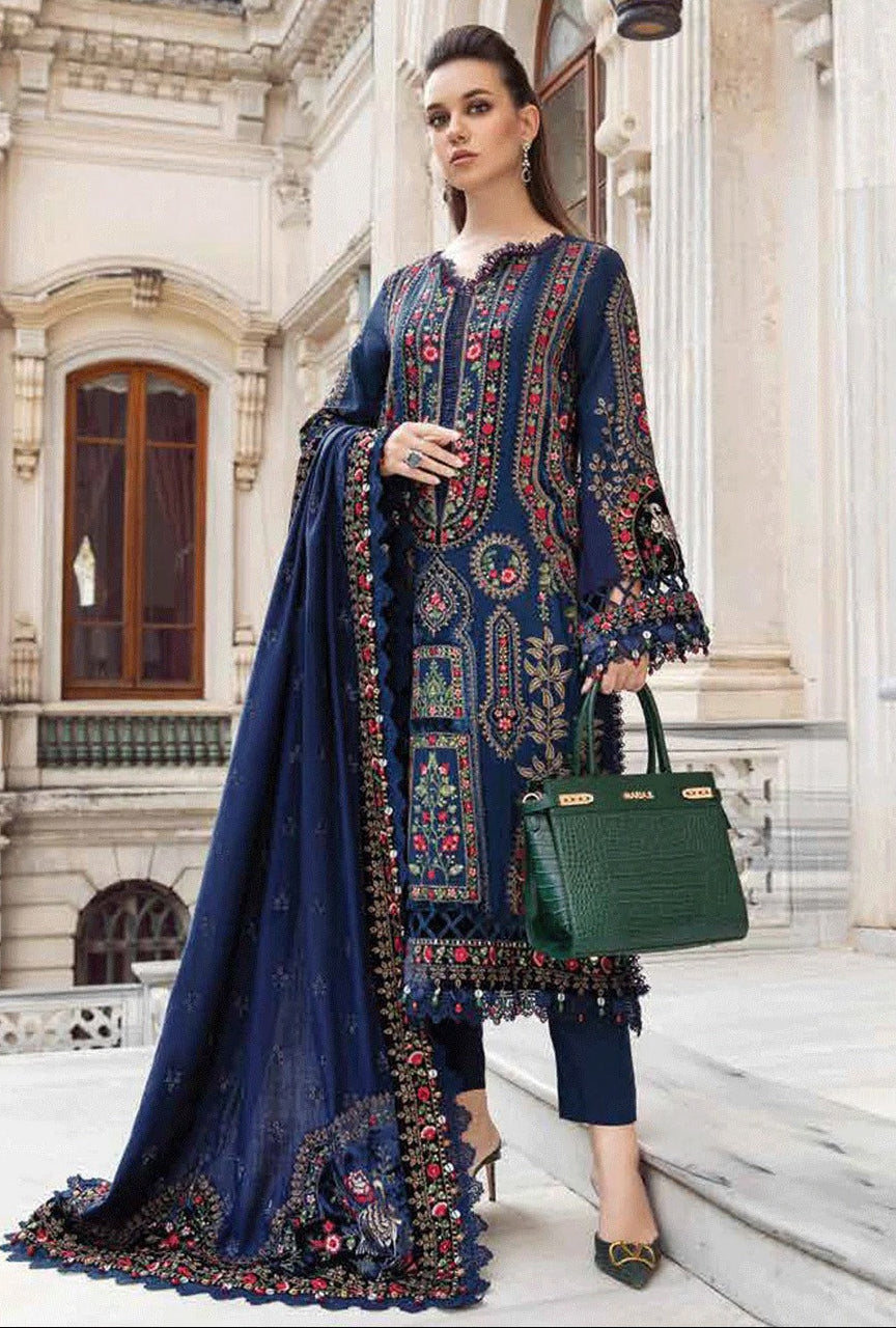 3Pcs women’s unstitched Dhanak embroidered suit