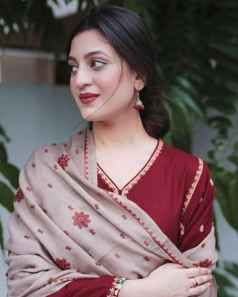 3PC Dhanak suit with Embroidered Shawll