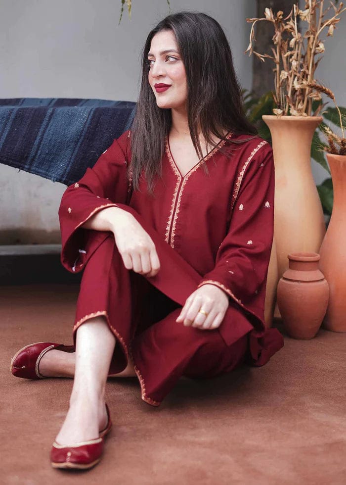3PC Dhanak suit with Embroidered Shawll
