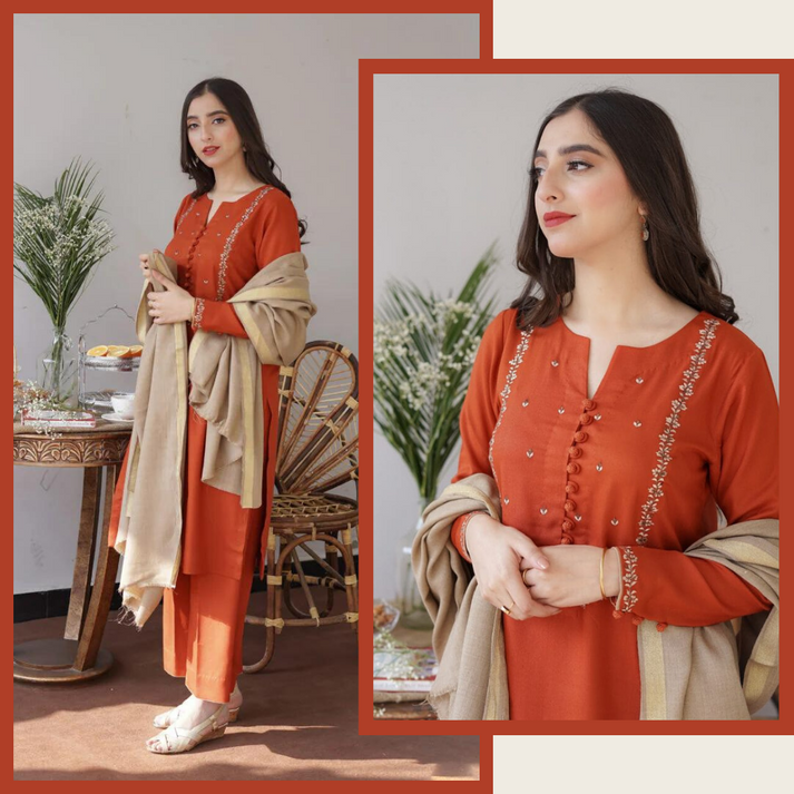 Heavy Embroidered Dhanak Suit (Embroidered Dhanak Shawl)
